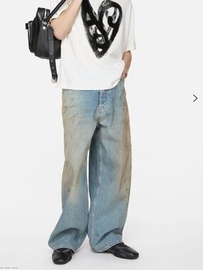 Acne Studios Mens 2023 Penicillin Loose Fit Baggy Low Waist Dirty Wash Jeans, 38